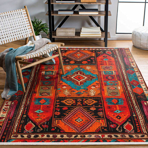 Klasik Pamuklu Kaymaz Tabanlı Yıkanabilir Dijital Baskılı Alan Halısı