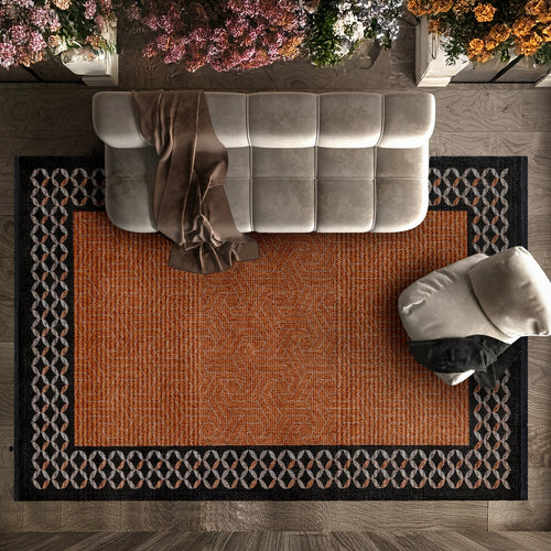 Geometrik Desenli Kaymaz Tabanlı Yıkanabilir Dijital Baskılı Alan Halısı