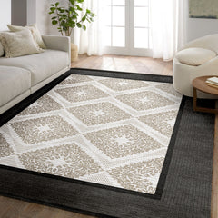 Modern Çerçeveli Pamuklu Yıkanabilir Dijital Baskılı Alan Halısı