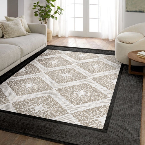 Modern Çerçeveli Pamuklu Yıkanabilir Dijital Baskılı Alan Halısı