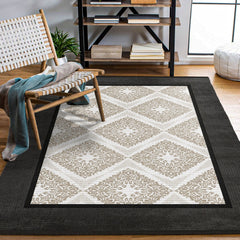 Modern Çerçeveli Pamuklu Yıkanabilir Dijital Baskılı Alan Halısı