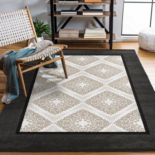 Modern Çerçeveli Pamuklu Yıkanabilir Dijital Baskılı Alan Halısı