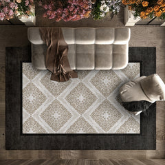 Modern Çerçeveli Pamuklu Yıkanabilir Dijital Baskılı Alan Halısı