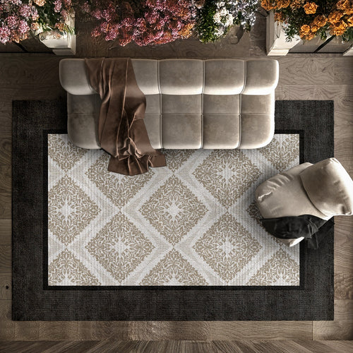 Modern Çerçeveli Pamuklu Yıkanabilir Dijital Baskılı Alan Halısı