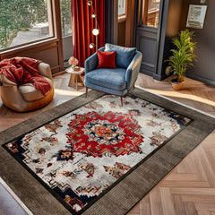 Göbekli Çerçeveli Pamuklu Yıkanabilir Dijital Baskılı Alan Halısı