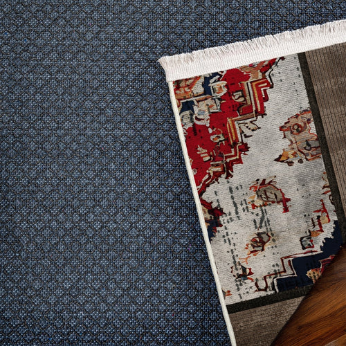 Göbekli Çerçeveli Pamuklu Yıkanabilir Dijital Baskılı Alan Halısı