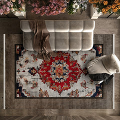 Göbekli Çerçeveli Pamuklu Yıkanabilir Dijital Baskılı Alan Halısı