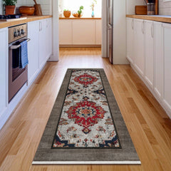 Göbekli Çerçeveli Pamuklu Yıkanabilir Dijital Baskılı Alan Halısı