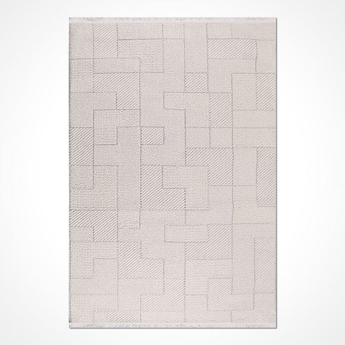 Krem Geometrik Polyester Makine Halısı