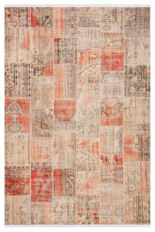 Brezice Kahverengi Patchwork Pamuk ve Şönil Dijital Baskı Halı