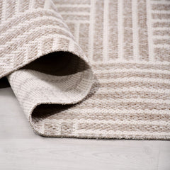 Bej Geometrik Pamuk Makine Halısı