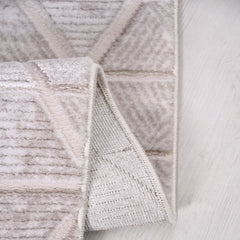 Bej Geometrik Akrilik Makine Halısı