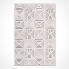 Gri Geometrik Polyester Makine Halısı