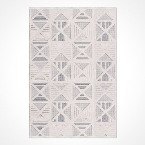 Gri Geometrik Polyester Makine Halısı