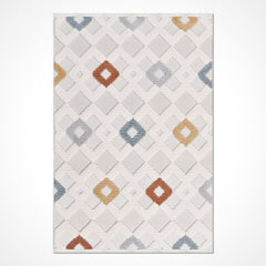 Krem Geometrik Polyester Makine Halısı