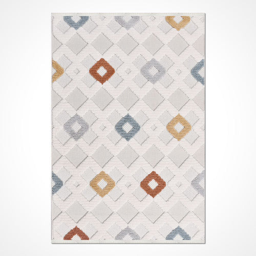 Krem Geometrik Polyester Makine Halısı