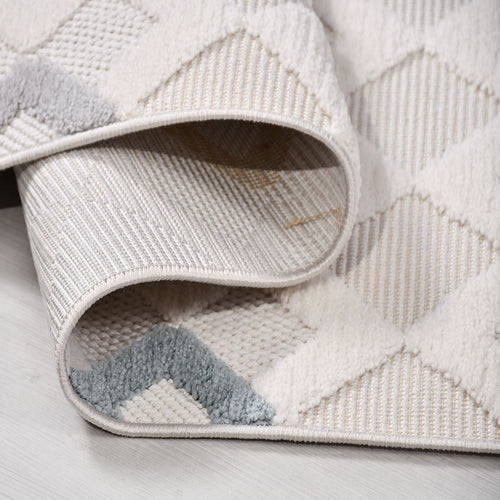 Krem Geometrik Polyester Makine Halısı