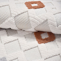 Krem Geometrik Polyester Makine Halısı