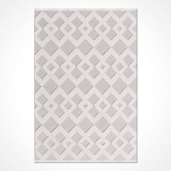 Krem Geometrik Polyester Makine Halısı