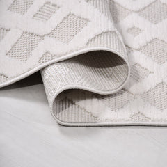 Krem Geometrik Polyester Makine Halısı