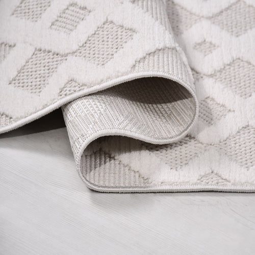 Krem Geometrik Polyester Makine Halısı