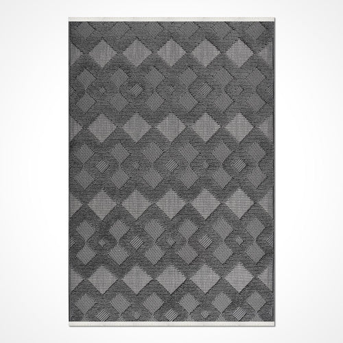 Gri Geometrik Polyester Makine Halısı