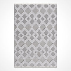 Gri Geometrik Polyester Makine Halısı