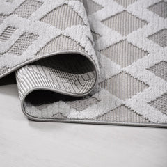 Gri Geometrik Polyester Makine Halısı