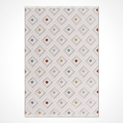 Krem Geometrik Polyester Makine Halısı