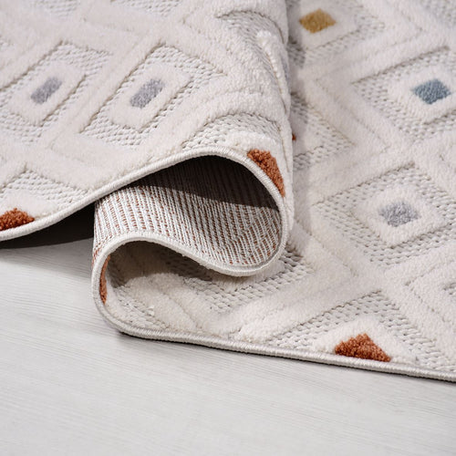 Krem Geometrik Polyester Makine Halısı