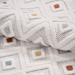 Krem Geometrik Polyester Makine Halısı