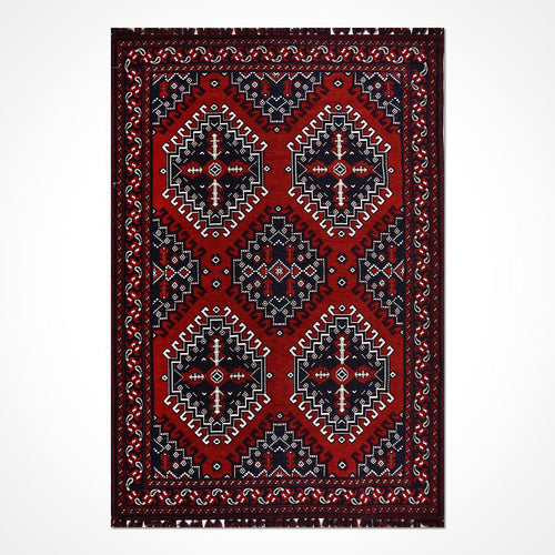 Kırmızı Çerçeveli Pamuk Makine Halısı