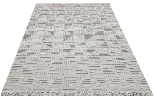 Ecewsk Gri Geometrik Polyester Makine Alan Halısı Luxess