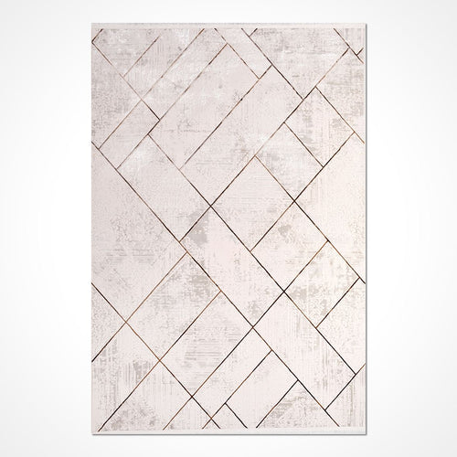 Salem Bej Geometrik Polyester Makine Halısı Crea