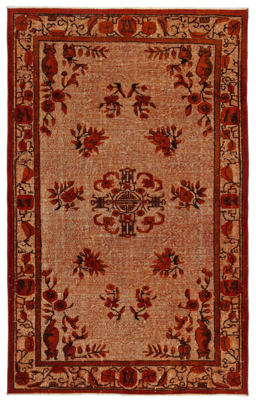 Mora Turuncu Eskitme Yün El Dokuma Halısı 177 x 279 Apex Unique