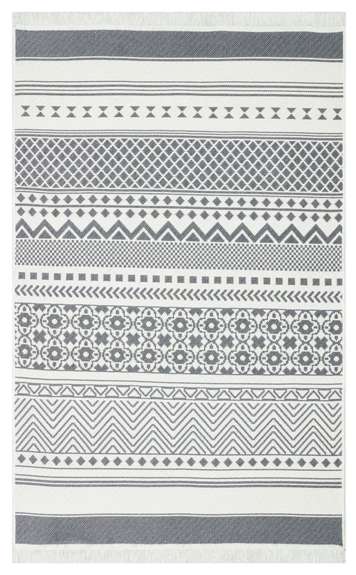 Langenlois Gri Geometrik Pamuk Dokuma Kilim Eko
