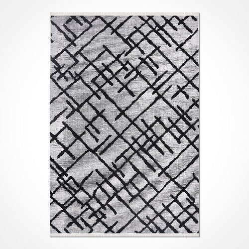 Mara Gri Geometrik Polyester Pamuk Natural Lateks Halı Crea