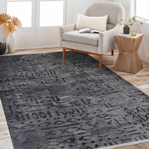 Sloane Antrasit Geometrik Polyester Pamuk
 Natural Lateks Halı Crea