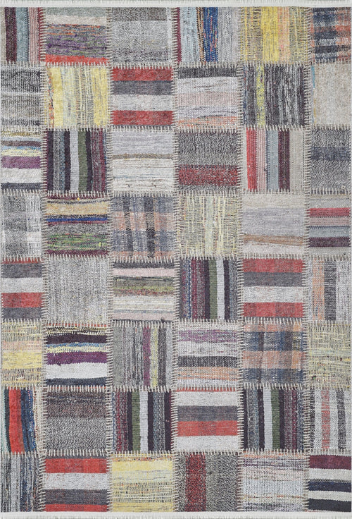 Piska Gri Patchwork Dijital Baskı Halı Halınet