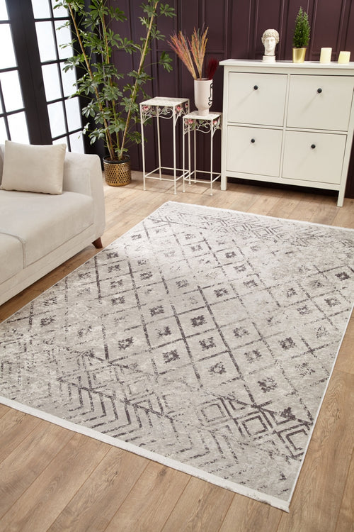 LosMochis Bej Geometrik Dijital Baskı Halı Halınet