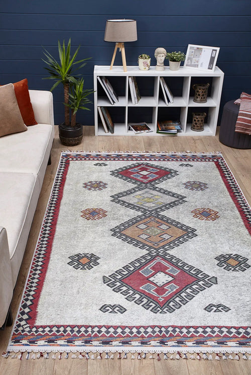 Koszalin Gri Geometrik Dijital Baskı Halı Halınet