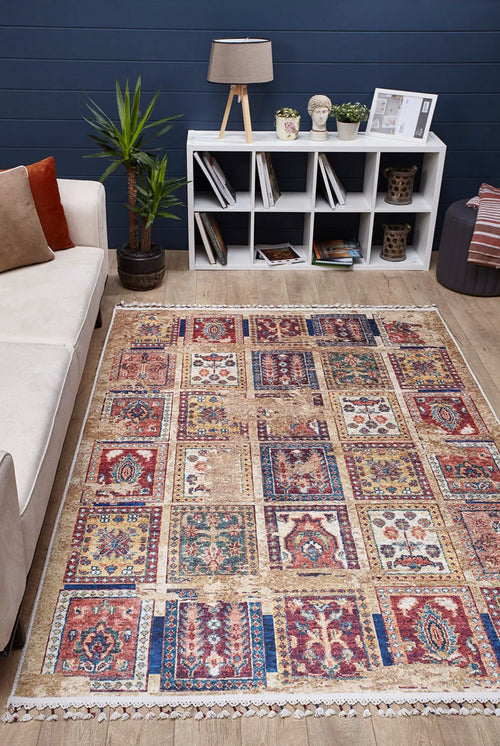Kolo Kahverengi Patchwork Dijital Baskı Halı Halınet