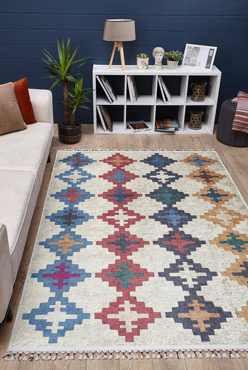 Kolonowskie Kırmızı Geometrik Dijital Baskı Halı Halınet