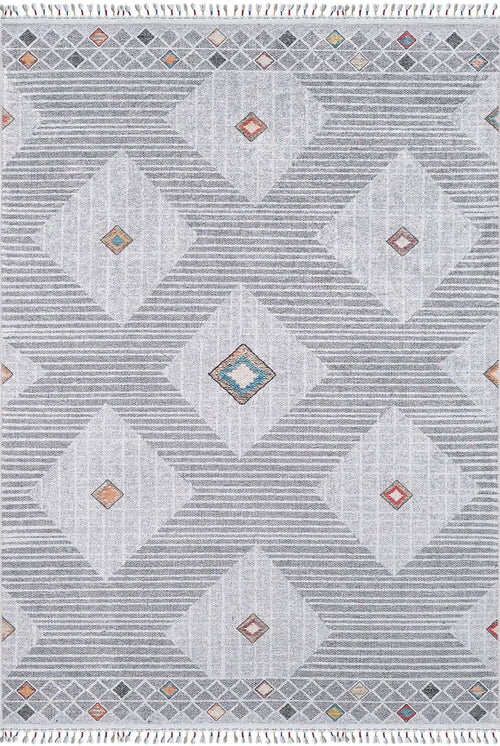 Kobylin Gri Geometrik Dijital Baskı Halı Halınet