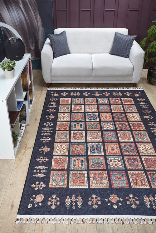 Lobez Siyah Geometrik Dijital Baskı Halı Halınet