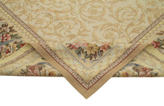 Needlepoint Floral Bej Çiçekli Pamuk Yün El Dokuma Halısı 328x445 Agacan