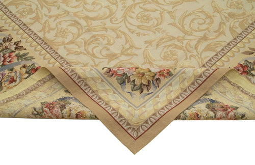 Needlepoint Floral Bej Çiçekli Pamuk Yün El Dokuma Halısı 328x445 Agacan