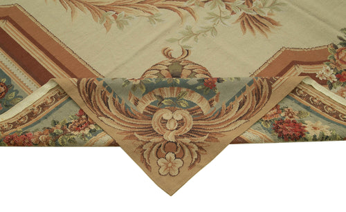 Needlepoint Floral Bej Çiçekli Pamuk Yün El Dokuma Halısı 272x361 Agacan