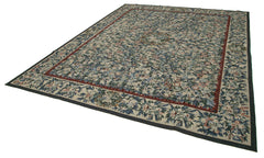 Needlepoint Floral Bej Çiçekli Pamuk Yün El Dokuma Halısı 363x446 Agacan