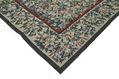 Needlepoint Floral Bej Çiçekli Pamuk Yün El Dokuma Halısı 363x446 Agacan